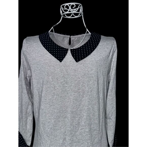 Beautiful Garnet Hill Knit Top Gray Polka Dot Collar 3/4 Long Sleeve SIZE medium - Picture 2 of 9